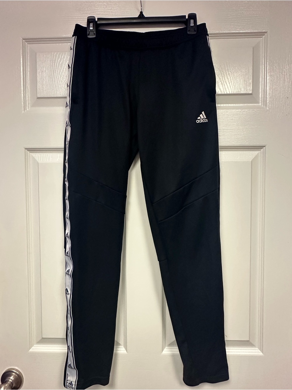 adidas Black Track Joggers with White Logo Side Tape
